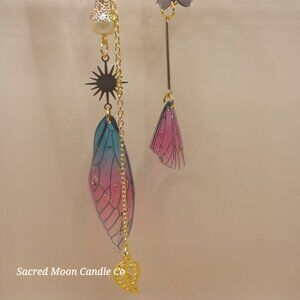Irregular Blue and Magenta Fairy Wing Earrings